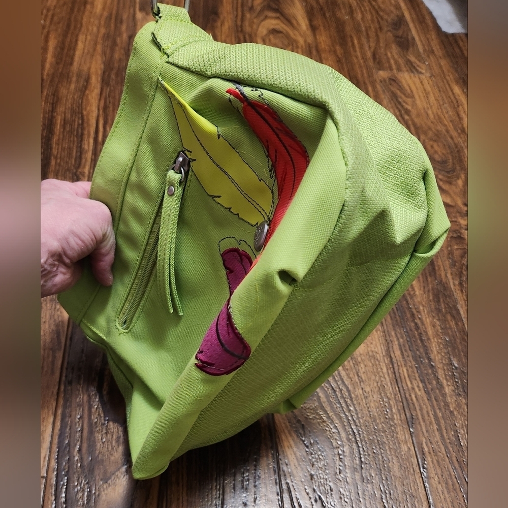 NWOT Haiku Crossbody Red Green Feathers Purse Bag - Picture 8 of 15